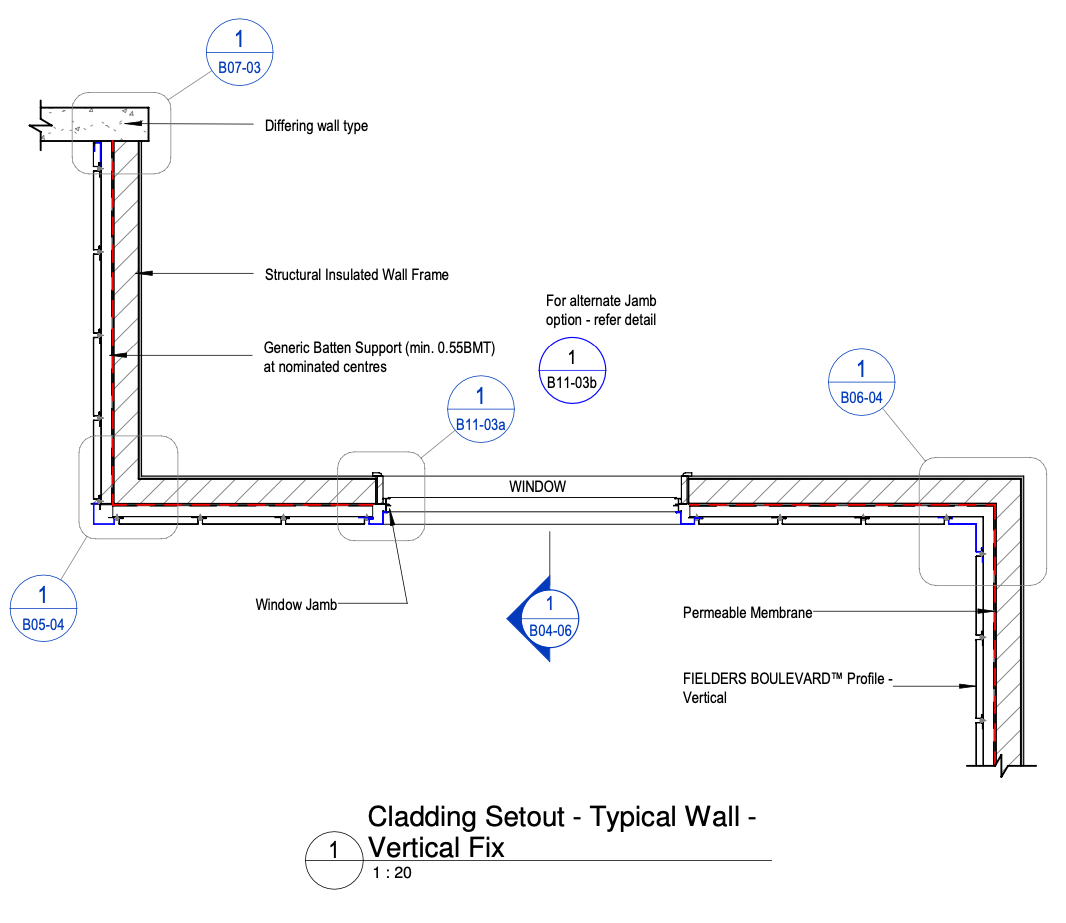 Boulevard™ Non-Cyclonic - Figure BL ID NC - B04-05 - Vertical Fix - Typical Wall Cladding Setout