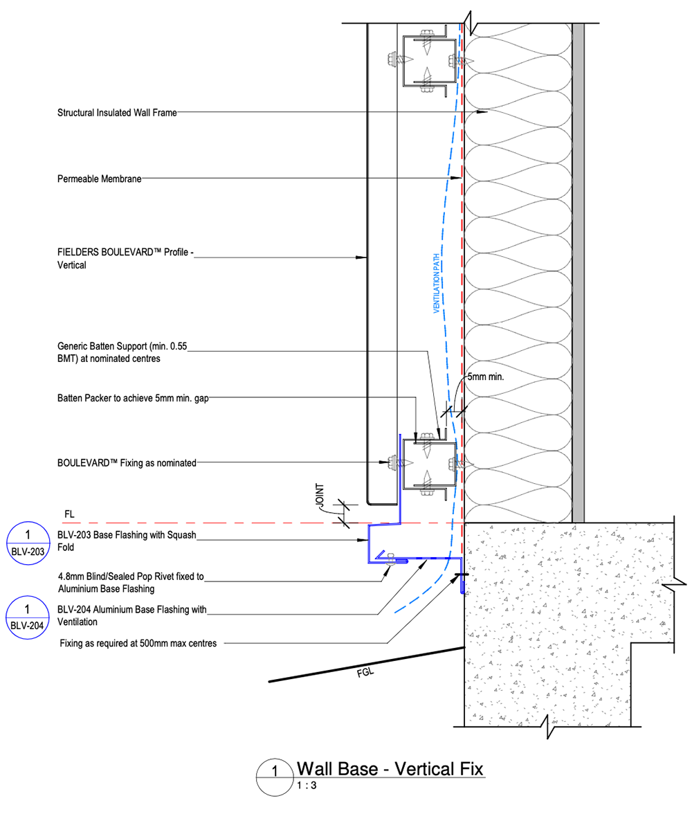 Boulevard™ Non-Cyclonic - Figure BL ID NC - B08-03 - Vertical Fix - Wall Base Detail