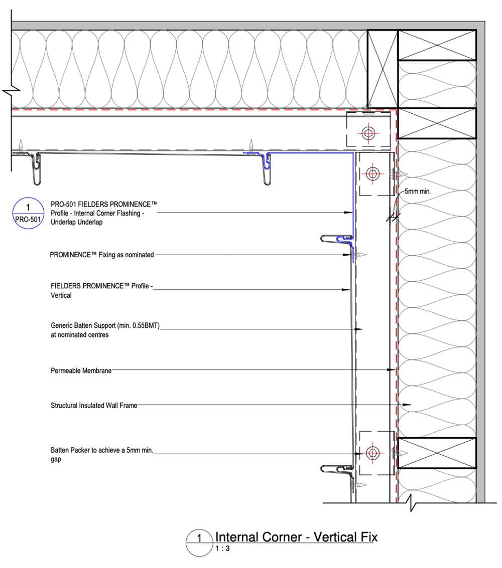 Fielders Prominence™ - Figure PR ID NC - P06-04 - Internal Corner Detail - Unsupported - Panel - Vertical Fix Underlap