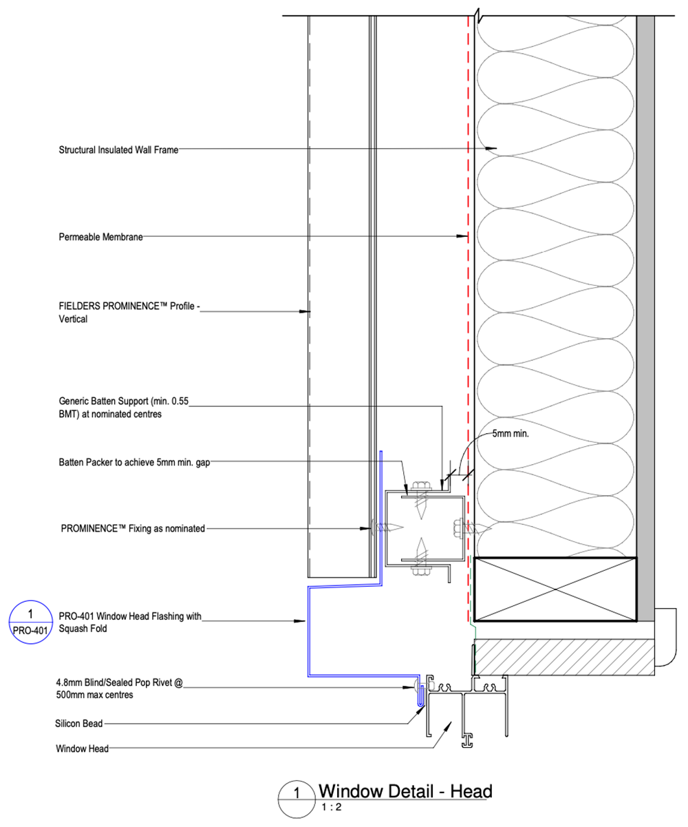 Fielders Prominence™ - Figure PR ID NC - P11-01a - Window Head Detail - Unsupported - Panel - Vertical Fix - Option 1