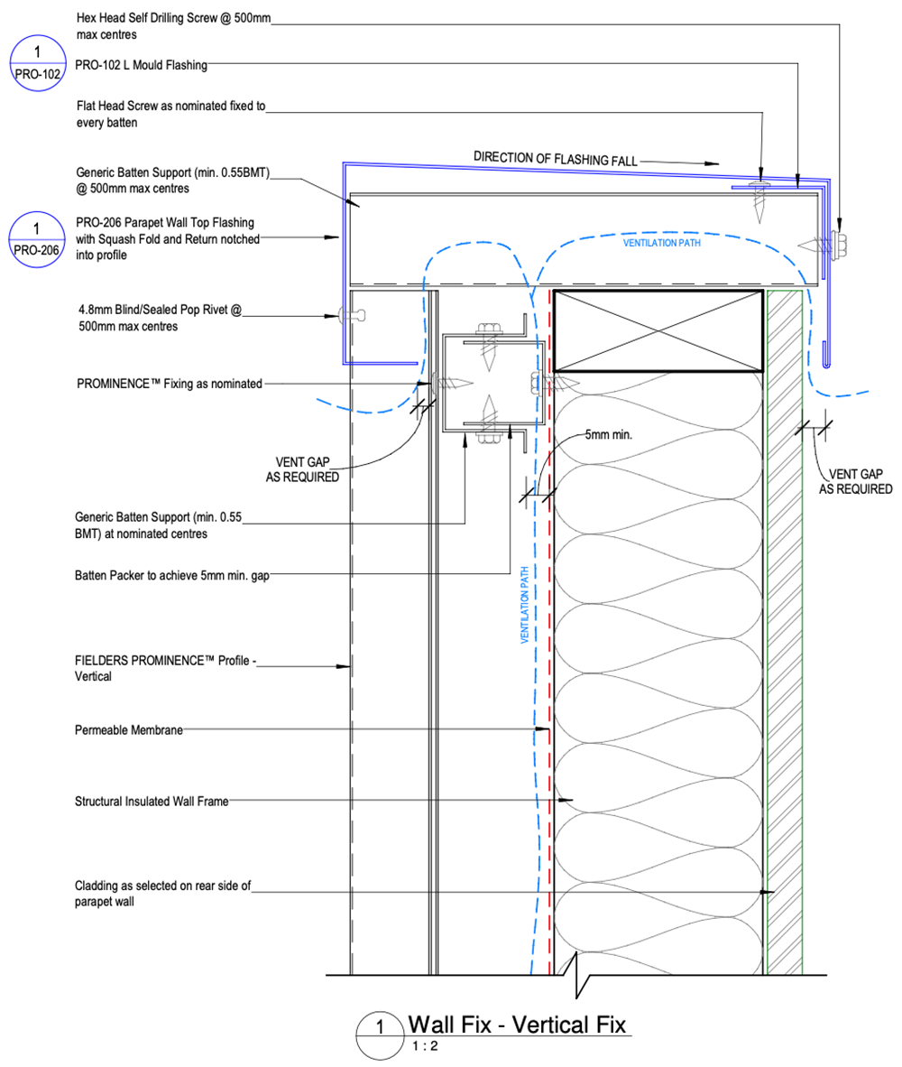 Fielders Prominence™ - Figure PR ID NC - P12-03 - Parapet Wall Detail - Unsupported - Panel - Vertical Fix
